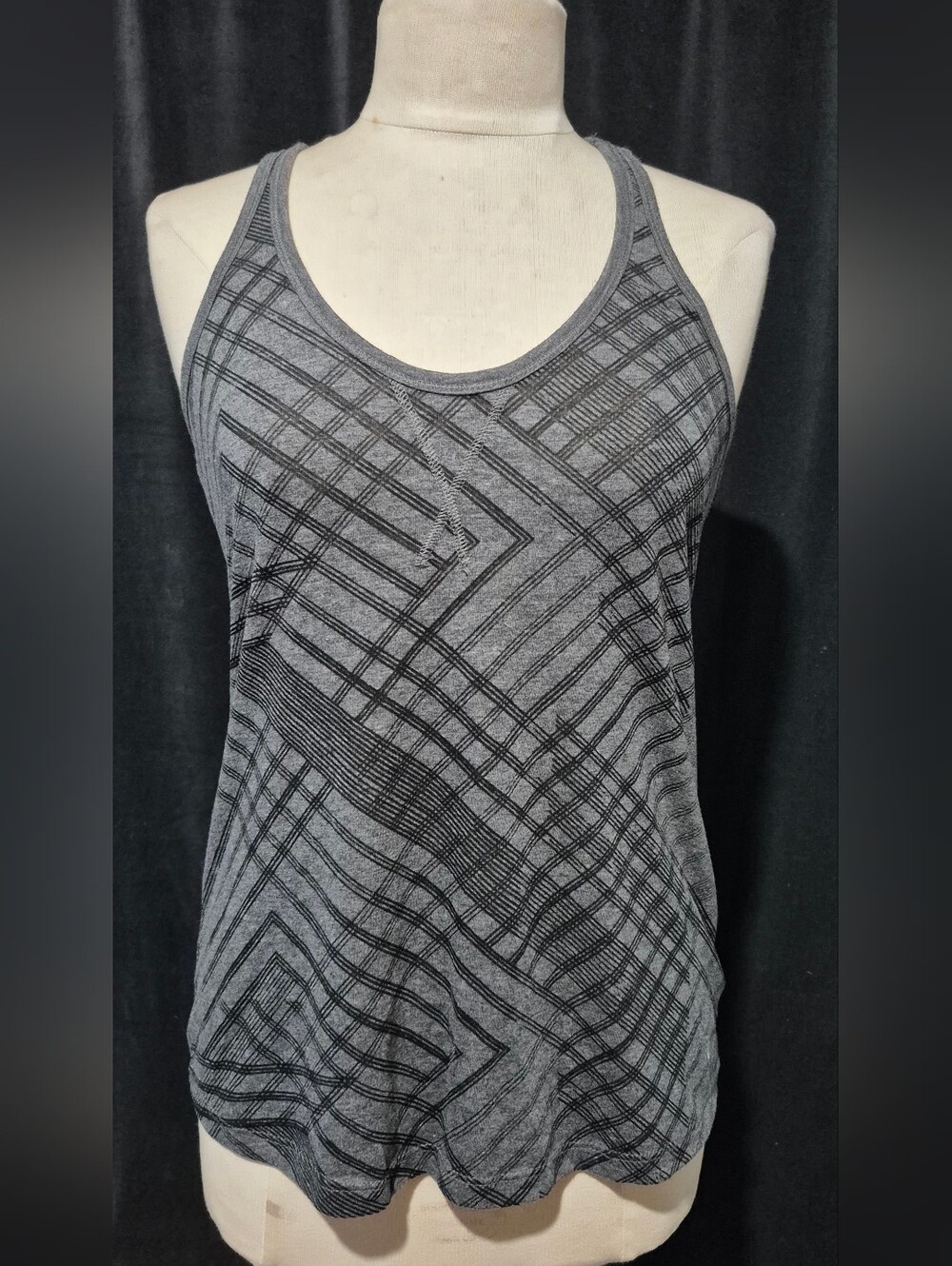 Old Navy Gray and Black Patterned Racerback Tank Top